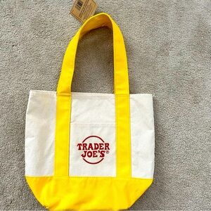 Trader Joe’s Mini Canvas Tote Bag Yellow Embroidered Logo
